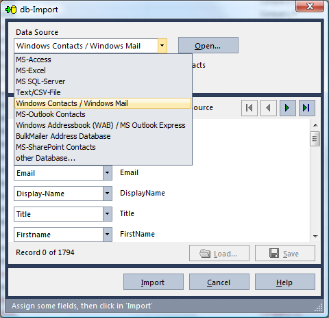 Datenbank Import Dialog